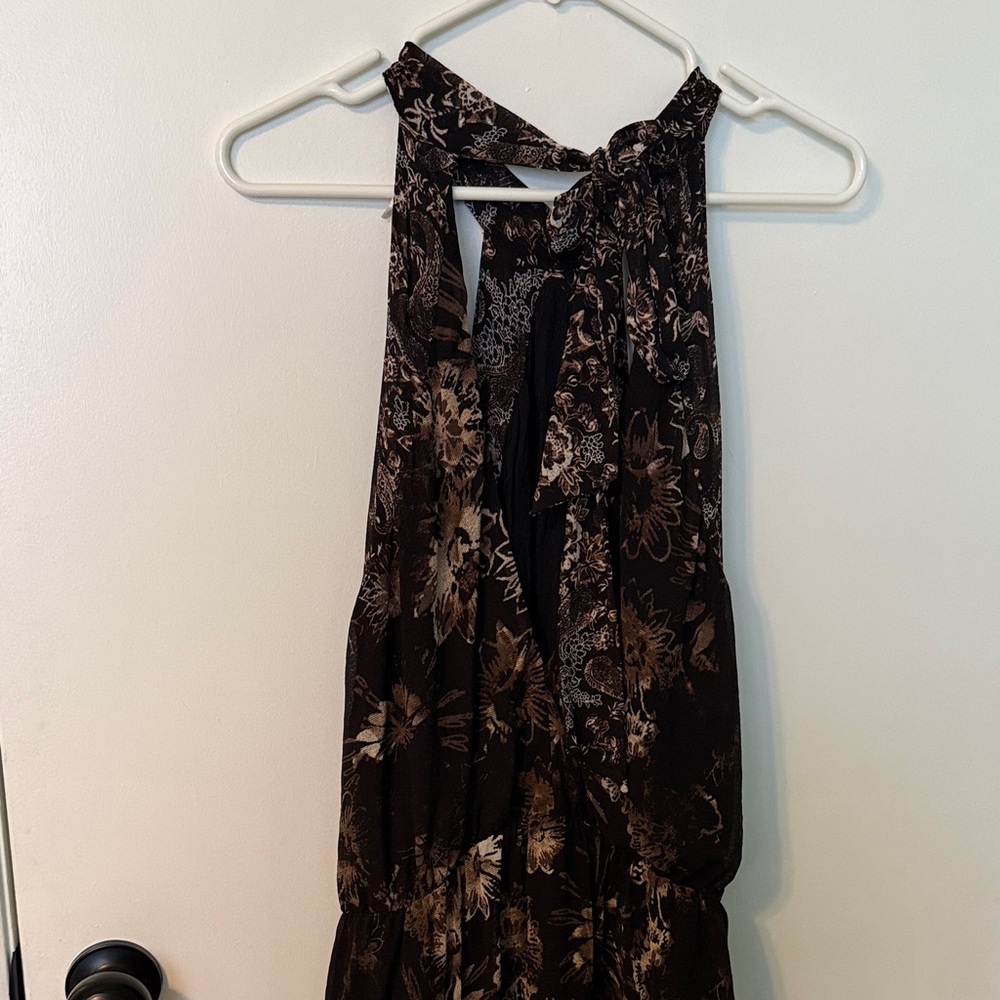 Free People Black and Brown Floral Halter Midi Dress - Picture 2 of 3